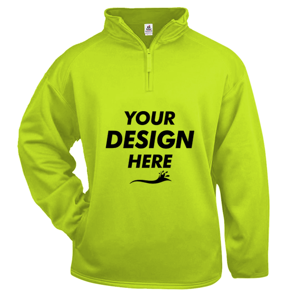 Badger Men's Performance Quarter-Zip Pullover, Safety Yellow, Front view, Mockup