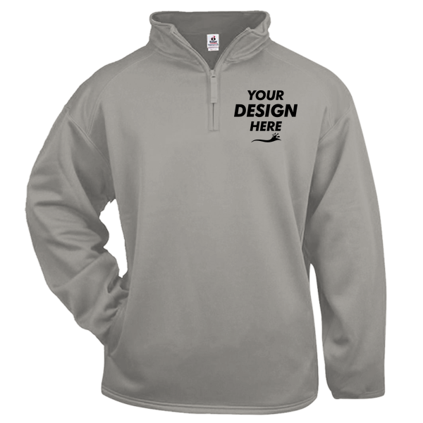 Badger Men's Performance Quarter-Zip Pullover, Silver, Front view, Mockup