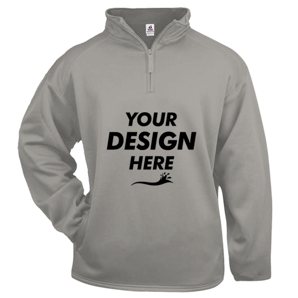 Badger Men's Performance Quarter-Zip Pullover, Silver, Front view, Mockup