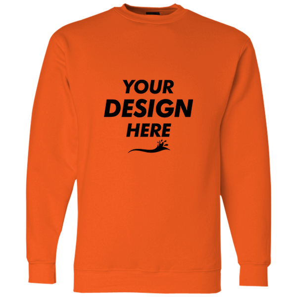 Bayside Unisex USA-Made Crewneck Sweatshirt, Bright Orange, Front view, Mockup