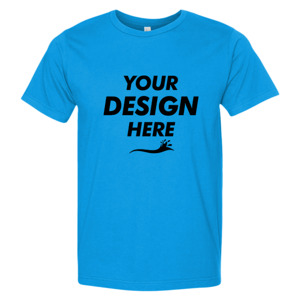 Bayside Unisex USA-Made Fine Jersey T-Shirt, Turquoise, Front view, Mockup