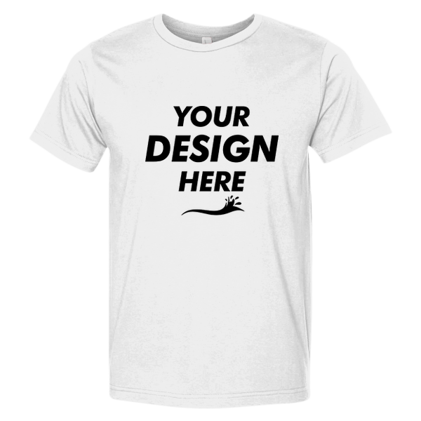 Bayside Unisex USA-Made Fine Jersey T-Shirt, White, Front view, Mockup