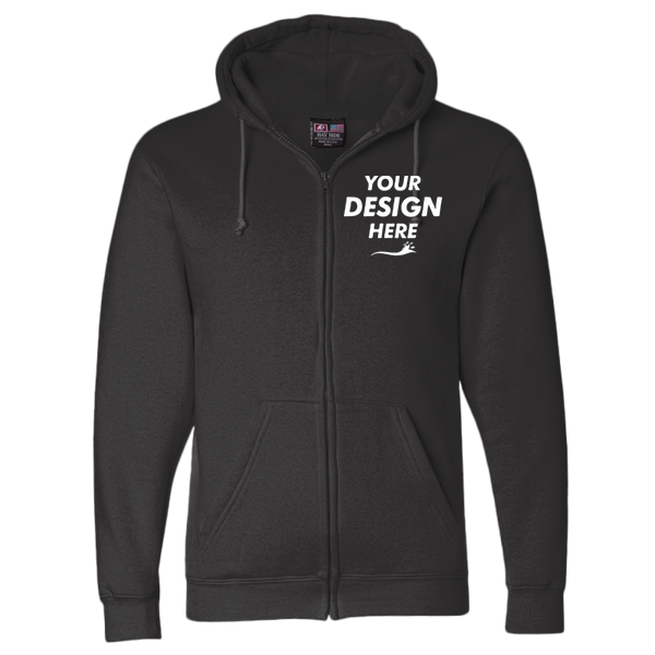 Bayside Unisex USA-Made Full-Zip Hooded Sweatshirt, Black, Front view, Mockup