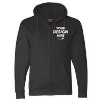 Bayside Unisex USA-Made Full-Zip Hooded Sweatshirt, Black, Front view, Mockup