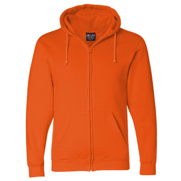 Bayside Unisex USA-Made Full-Zip Hooded Sweatshirt, Bright Orange, Front view