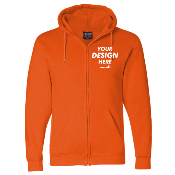 Bayside Unisex USA-Made Full-Zip Hooded Sweatshirt, Bright Orange, Front view, Mockup