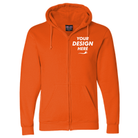 Bayside Unisex USA-Made Full-Zip Hooded Sweatshirt, Bright Orange, Front view, Mockup