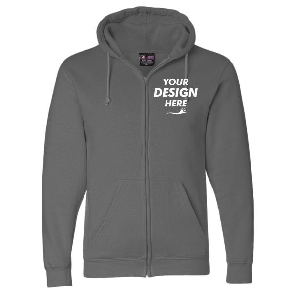 Bayside Unisex USA-Made Full-Zip Hooded Sweatshirt, Charcoal, Front view, Mockup