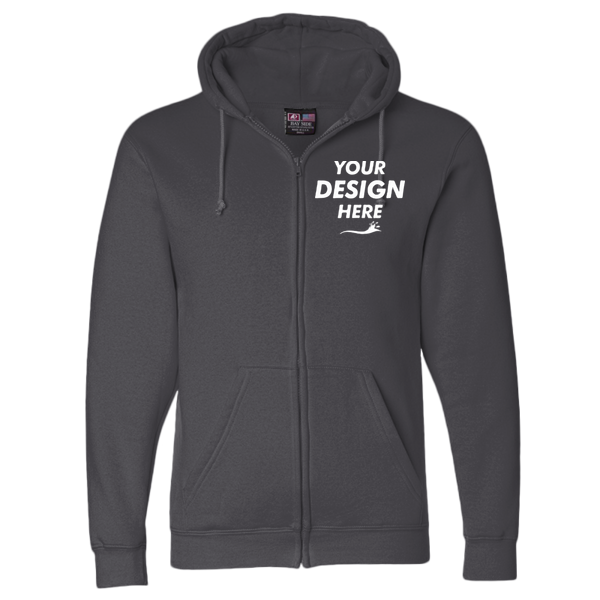 Bayside Unisex USA-Made Full-Zip Hooded Sweatshirt, Charcoal Heather, Front view, Mockup