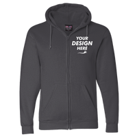 Bayside Unisex USA-Made Full-Zip Hooded Sweatshirt, Charcoal Heather, Front view, Mockup