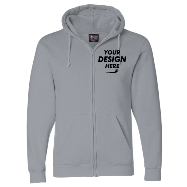 Bayside Unisex USA-Made Full-Zip Hooded Sweatshirt, Dark Ash, Front view, Mockup