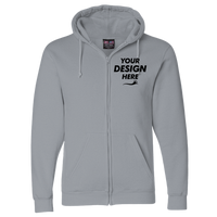 Bayside Unisex USA-Made Full-Zip Hooded Sweatshirt, Dark Ash, Front view, Mockup