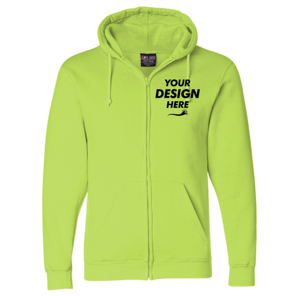 Bayside Unisex USA-Made Full-Zip Hooded Sweatshirt, Lime Green, Front view, Mockup