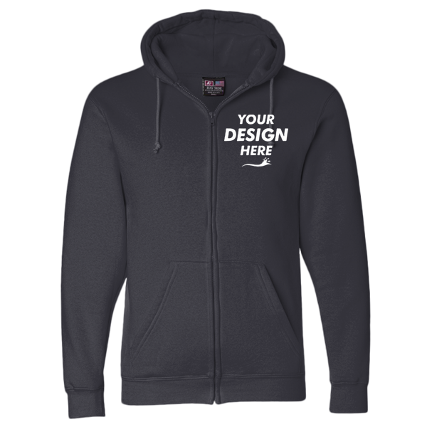 Bayside Unisex USA-Made Full-Zip Hooded Sweatshirt, Navy, Front view, Mockup