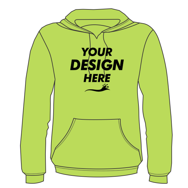 Bayside Unisex USA-Made High Visibility Hooded Sweatshirt, Lime Green, Front view, Mockup