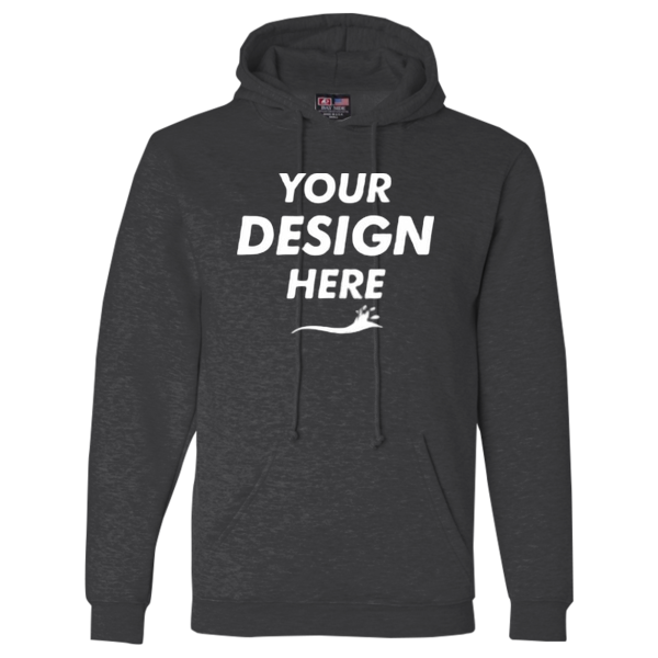 Bayside Unisex USA-Made Hooded Sweatshirt, Charcoal Heather, Front view, Mockup