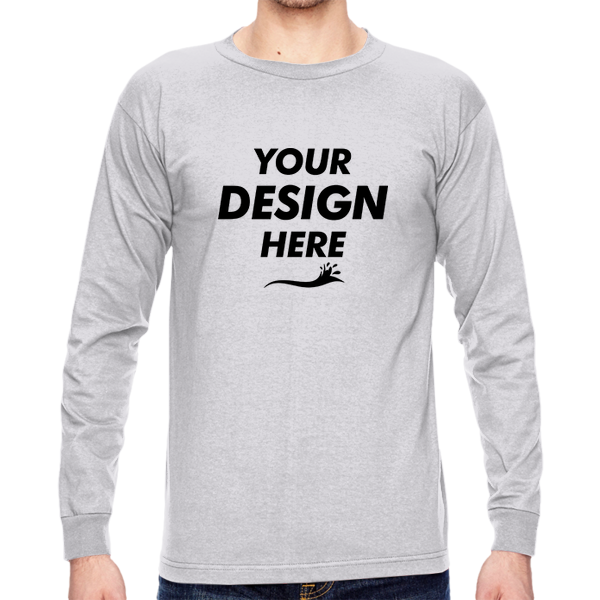 Bayside Unisex USA-Made Long Sleeve T-Shirt, Ash, Front view, Mockup