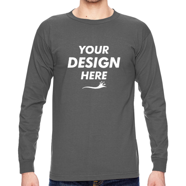 Bayside Unisex USA-Made Long Sleeve T-Shirt, Charcoal, Front view, Mockup