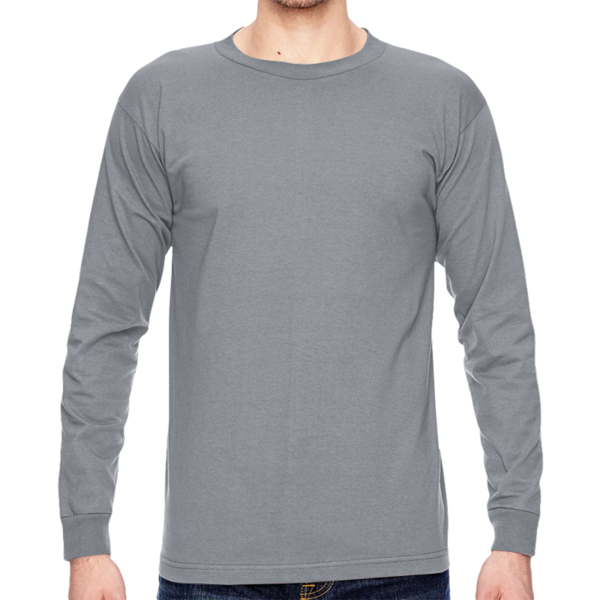 Bayside Unisex USA-Made Long Sleeve T-Shirt, Dark Ash, Front view