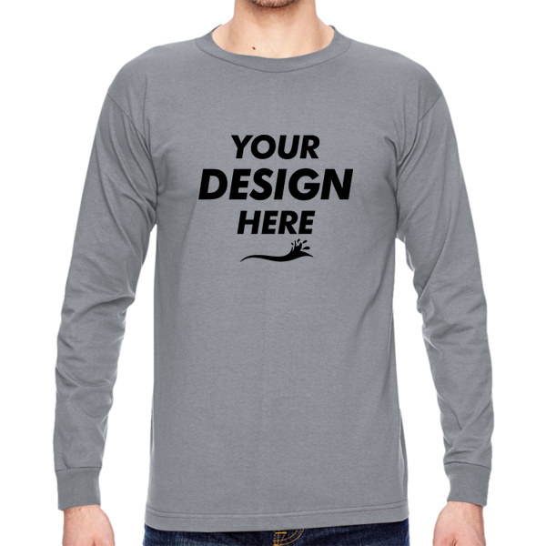 Bayside Unisex USA-Made Long Sleeve T-Shirt, Dark Ash, Front view, Mockup