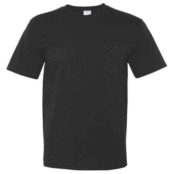 Bayside Unisex USA-Made Midweight Pocket T-Shirt, Black, Front view