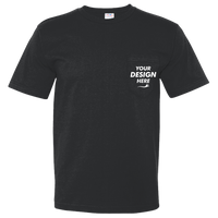 Bayside Unisex USA-Made Midweight Pocket T-Shirt, Black, Front view, Mockup
