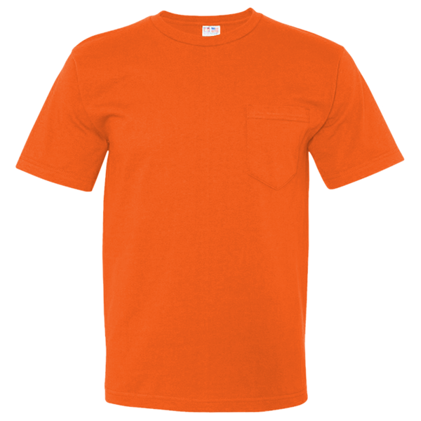 Bayside Unisex USA-Made Midweight Pocket T-Shirt, Bright Orange, Front view