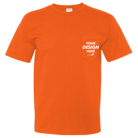 Bayside Unisex USA-Made Midweight Pocket T-Shirt, Bright Orange, Front view, Mockup