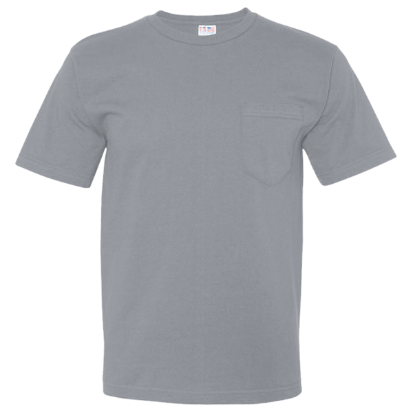 Bayside Unisex USA-Made Midweight Pocket T-Shirt, Dark Ash, Front view