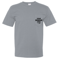 Bayside Unisex USA-Made Midweight Pocket T-Shirt, Dark Ash, Front view, Mockup