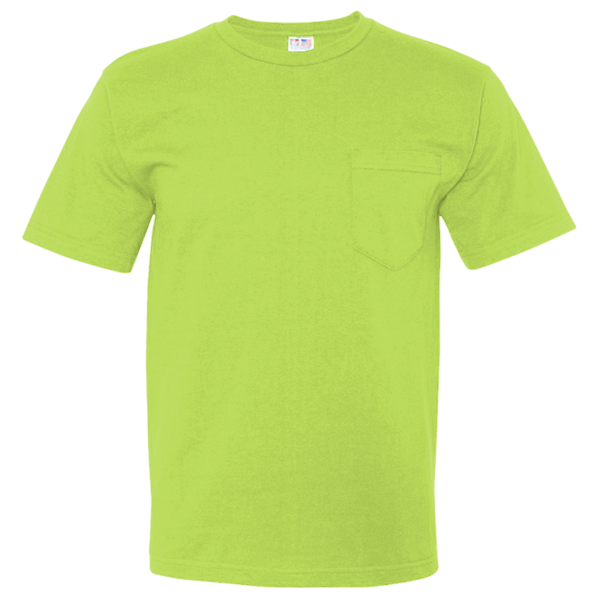 Bayside Unisex USA-Made Midweight Pocket T-Shirt, Lime Green, Front view