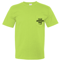 Bayside Unisex USA-Made Midweight Pocket T-Shirt, Lime Green, Front view, Mockup