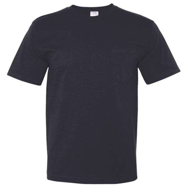 Bayside Unisex USA-Made Midweight Pocket T-Shirt, Navy, Front view