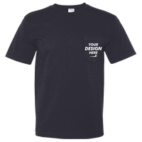 Bayside Unisex USA-Made Midweight Pocket T-Shirt, Navy, Front view, Mockup