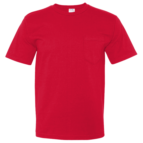 Bayside Unisex USA-Made Midweight Pocket T-Shirt, Red, Front view