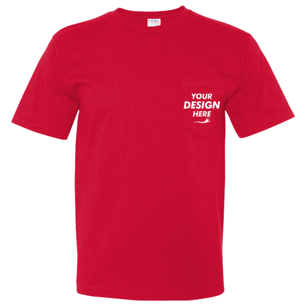 Bayside Unisex USA-Made Midweight Pocket T-Shirt, Red, Front view, Mockup