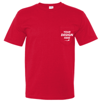Bayside Unisex USA-Made Midweight Pocket T-Shirt, Red, Front view, Mockup