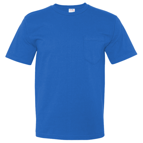 Bayside Unisex USA-Made Midweight Pocket T-Shirt, Royal, Front view