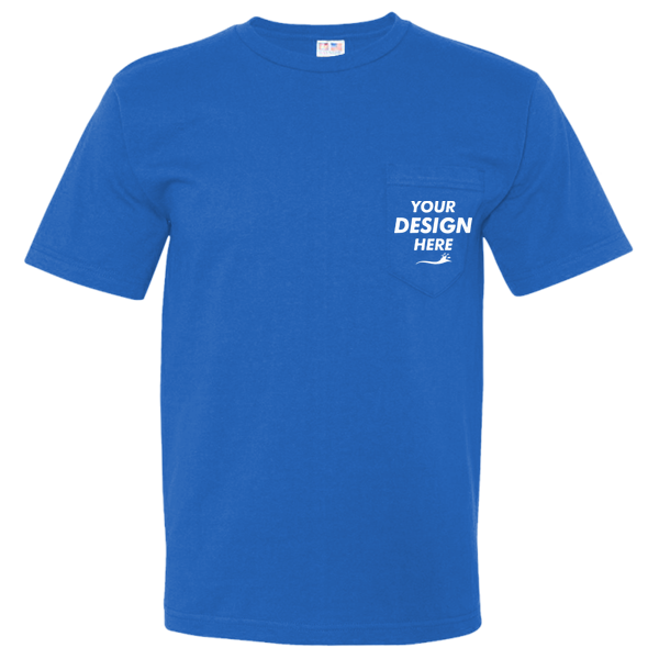 Bayside Unisex USA-Made Midweight Pocket T-Shirt, Royal, Front view, Mockup