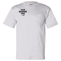 Bayside Unisex USA-Made Pocket T-Shirt, Ash, Front view, Mockup