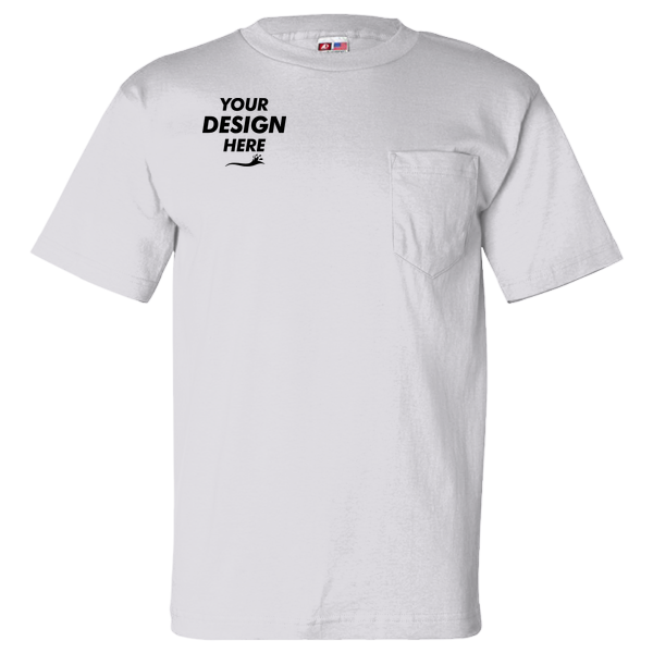 Bayside Unisex USA-Made Pocket T-Shirt, Ash, Front view, Mockup