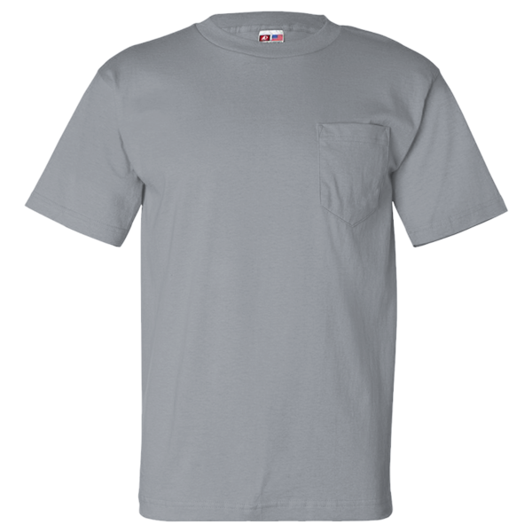 Bayside Unisex USA-Made Pocket T-Shirt, Dark Ash, Front view