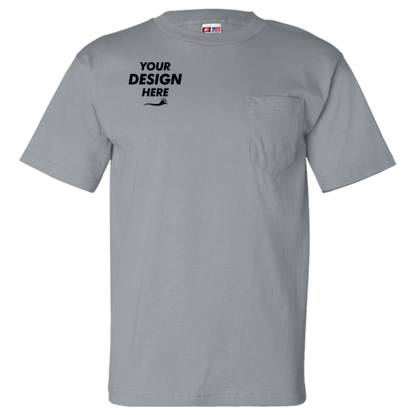 Bayside Unisex USA-Made Pocket T-Shirt, Dark Ash, Front view, Mockup