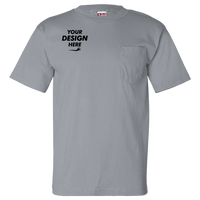 Bayside Unisex USA-Made Pocket T-Shirt, Dark Ash, Front view, Mockup