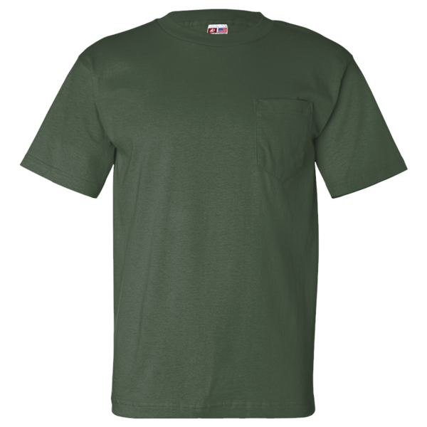 Bayside Unisex USA-Made Pocket T-Shirt, Forest Green, Front view