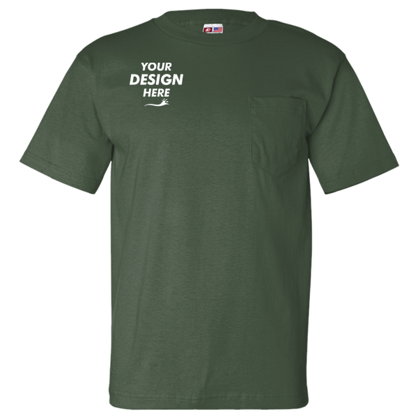 Bayside Unisex USA-Made Pocket T-Shirt, Forest Green, Front view, Mockup