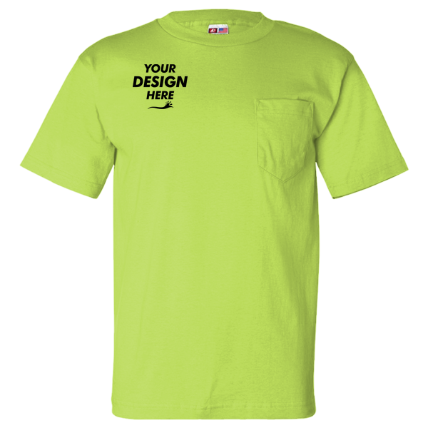 Bayside Unisex USA-Made Pocket T-Shirt, Lime Green, Front view, Mockup