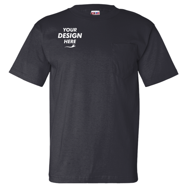 Bayside Unisex USA-Made Pocket T-Shirt, Navy, Front view, Mockup