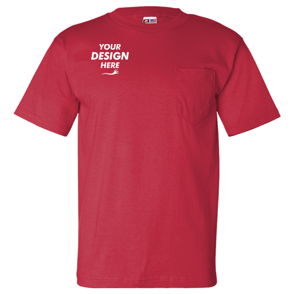 Bayside Unisex USA-Made Pocket T-Shirt, Red, Front view, Mockup
