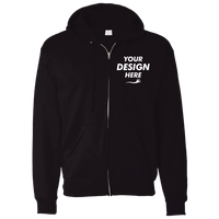 Bayside Unisex USA-Made Super Heavy Thermal Lined Full-Zip Hooded Sweatshirt, Black / Cream, Front view, Mockup